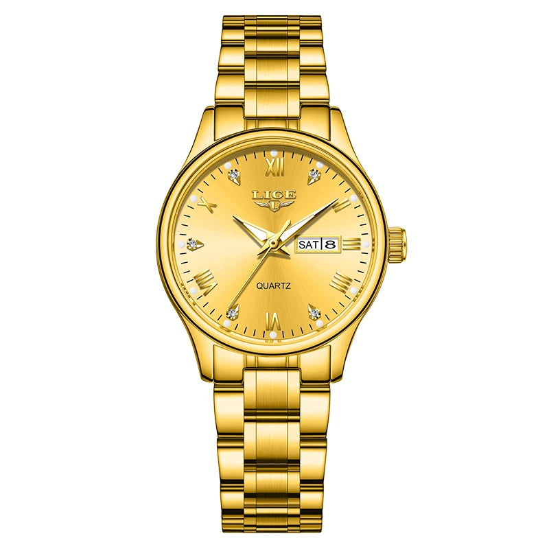 Elegant Women's Quartz Watch — Diamond Dial Stainless Steel Wristwatch