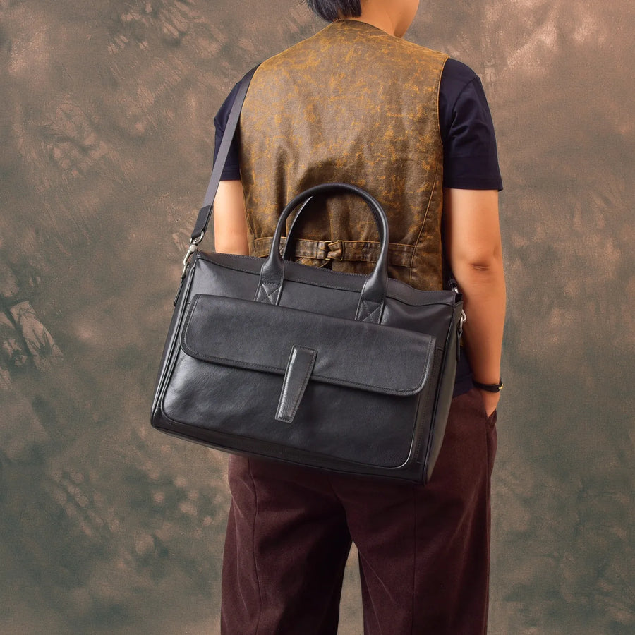 pndme Genuine Leather Men's Briefcase — Professional Laptop Messenger Bag