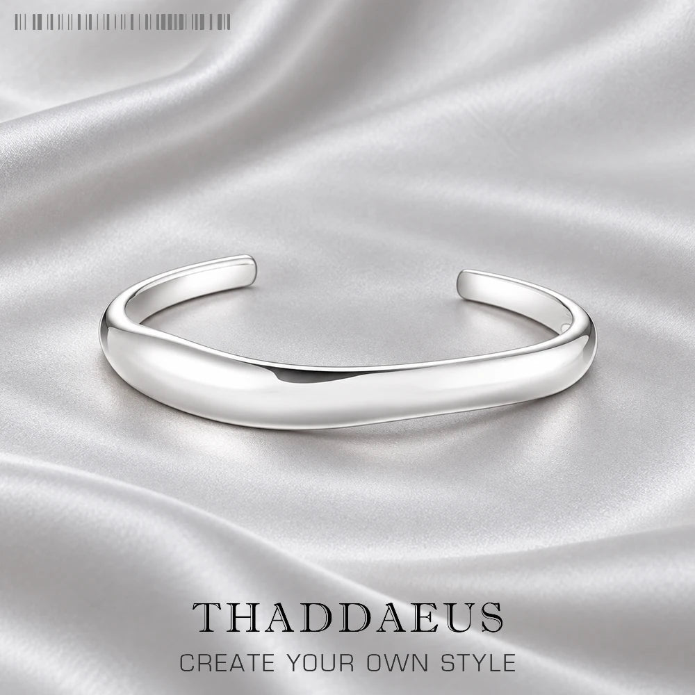 Thaddaeus Geometric Sterling Silver Bangle — Adjustable Organic Shape Cuff