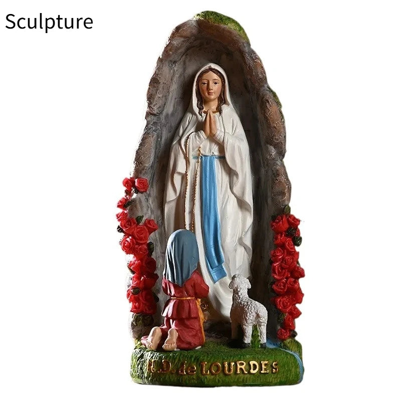 Our Lady Mary Lourdes Resin Figurine — Classical Religious Statue for Home Decor