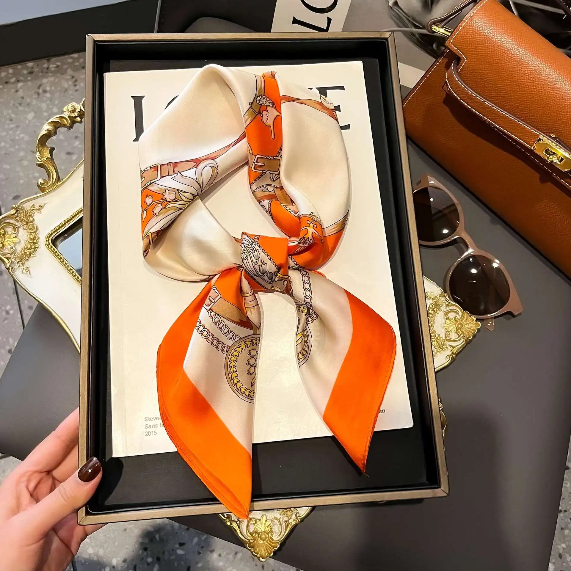 SENAIFEI Printed Silk Scarf — Luxury Square Shawl & Decorative Headband