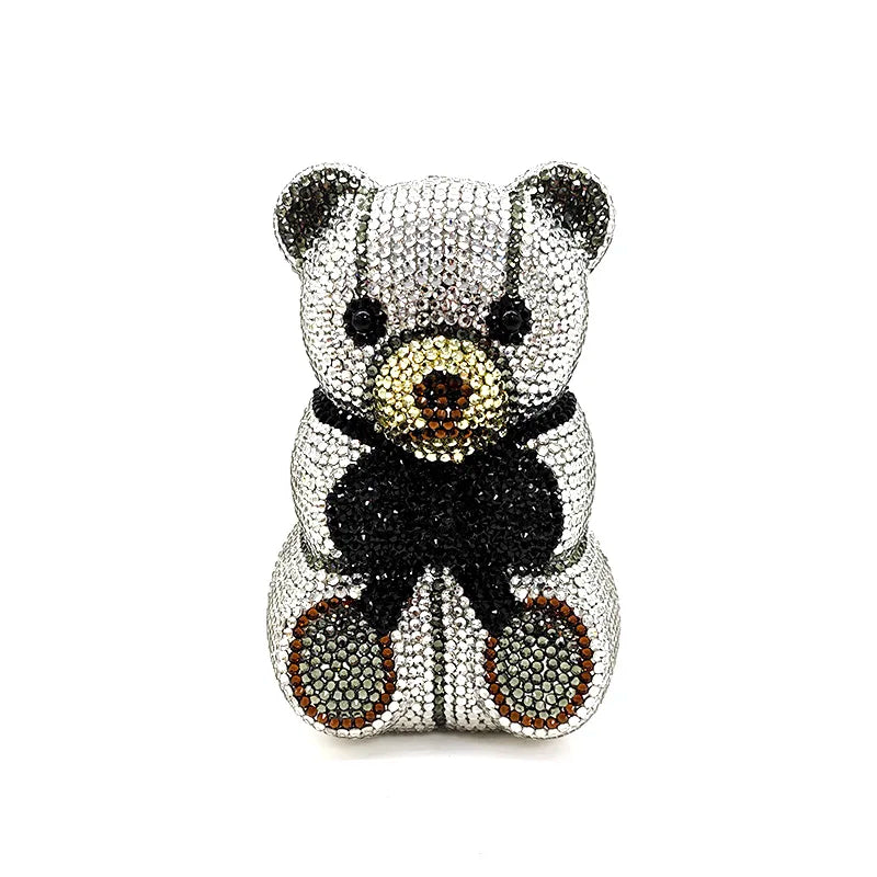 Crystal Teddy Bear Evening Clutch — Elegant Bridal Party Purse