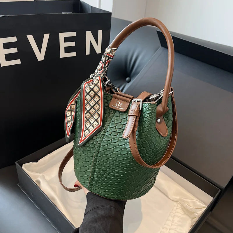 Women's Woven Bucket Bag — Elegant Crossbody Purse for Travel & Formal Events