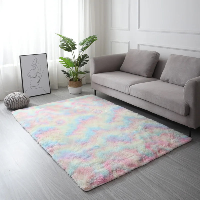 VIKAMA Tie-Dye Plush Carpet — Soft Fluffy Area Rug for Living Room & Nursery