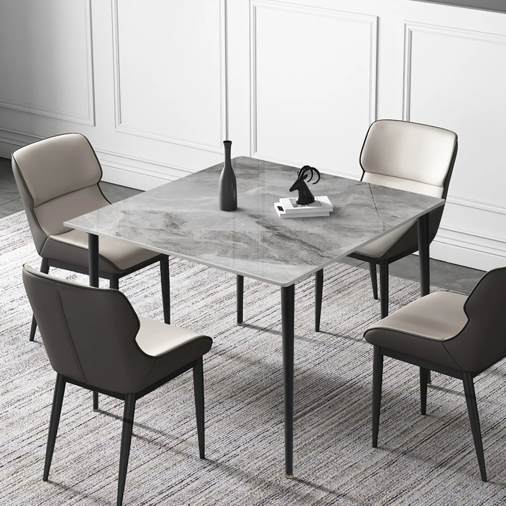 Square Marble Dining Table — Modern Sintered Stone Kitchen Furniture
