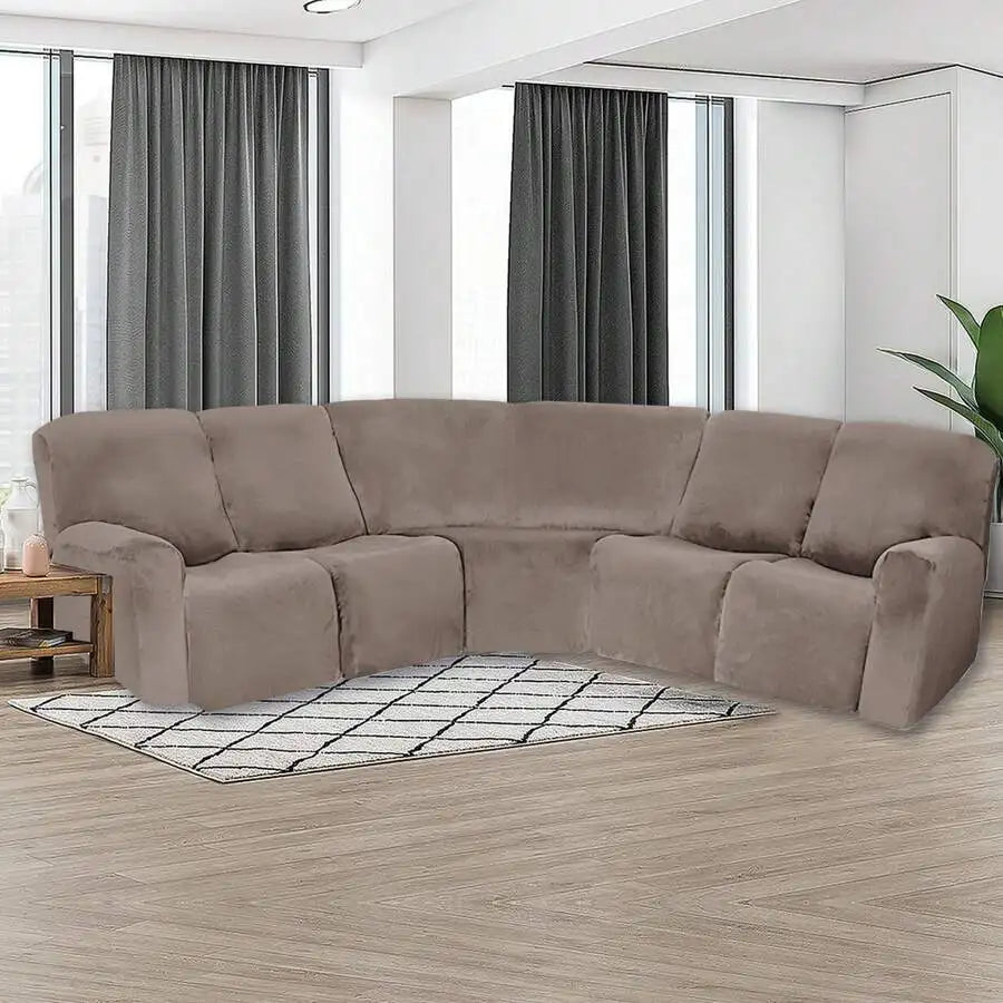 Velvet L-Shape Sofa Cover — Stretch Sectional Slipcover for Corner Couches