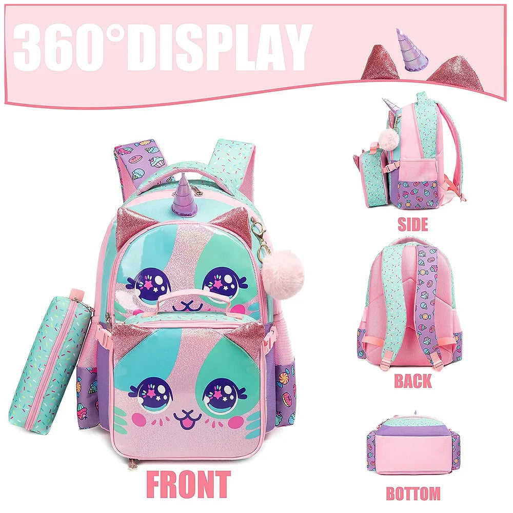 Girls School Backpack Set — Lightweight Bookbag with Matching Lunch Box