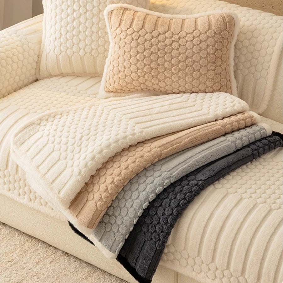 Fluffy Fleece Sofa Cover — Non-Slip Warm Throw for Living Room