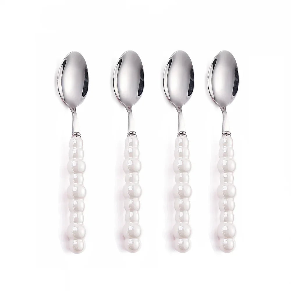 Luxury Ceramic Pearl Handle Cutlery Set — Stainless Steel Spoon and Fork Set