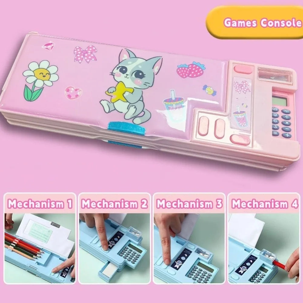Double Layer Pencil Case — Multi-Functional Stationery Box with Calculator