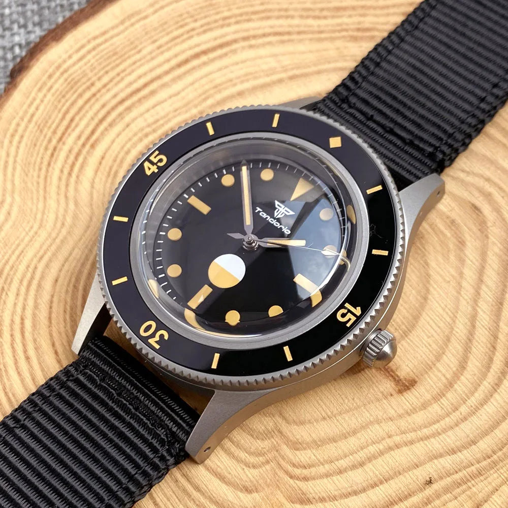 Tandorio Automatic Mechanical Diving Watch — Luminous Sapphire Glass, Black Dial