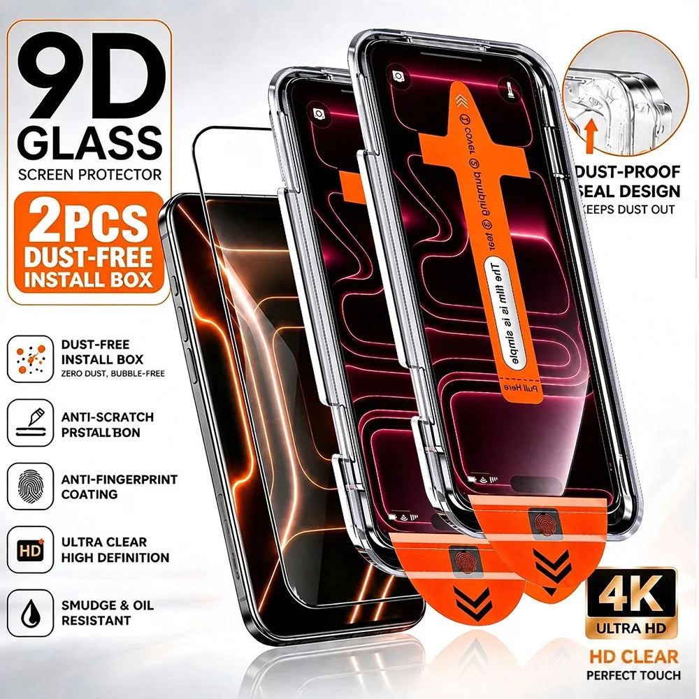 NNBILI 9D Tempered Glass Screen Protectors — Dust-Free Installation, 2-Pack