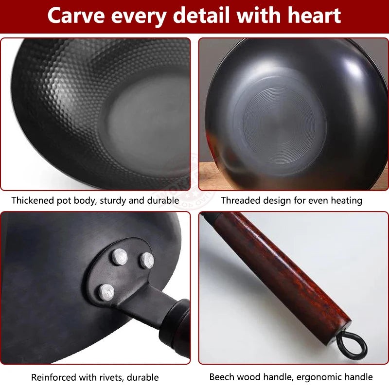 Cast Iron Wok Pan — 32cm Uncoated Japanese Style Cookware