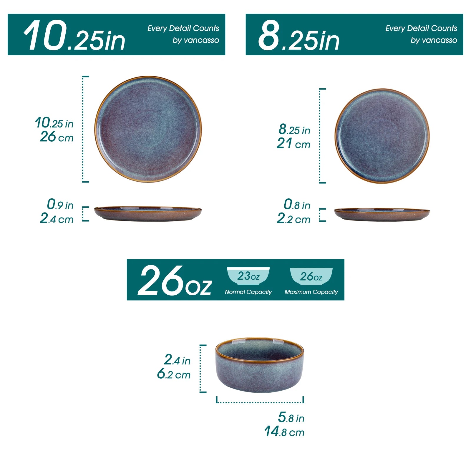 MALACASA Reactive Glaze Stoneware Dinnerware Set — Unique Grey-Blue Ceramic Plates