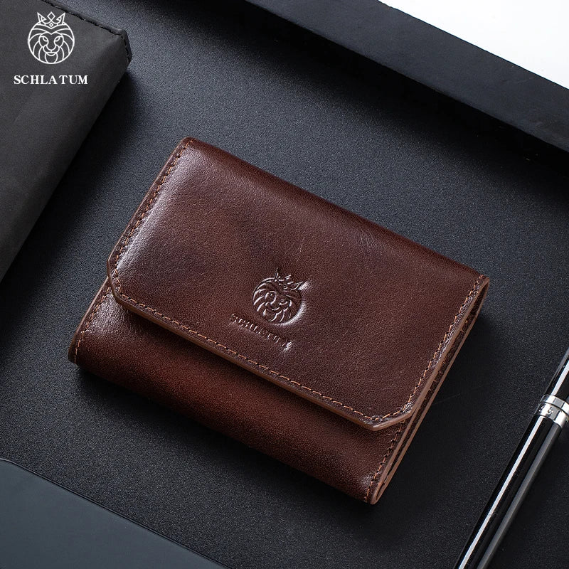 SCHLATUM Genuine Leather Men's Wallet — Minimalist Tri-Fold Design with RFID Protection