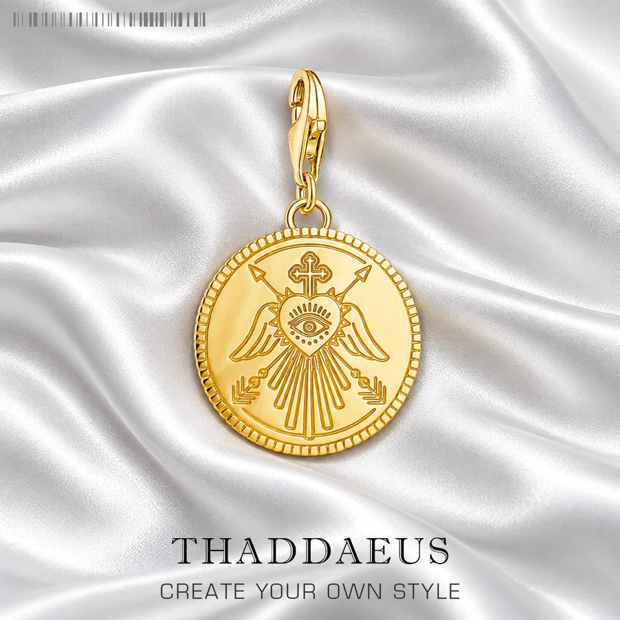 Thaddaeus Gold Plated Angel Disc Pendant — Vintage 925 Sterling Silver Charm