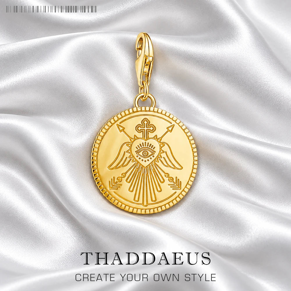 Thaddaeus Gold Plated Angel Disc Pendant — Vintage 925 Sterling Silver Charm