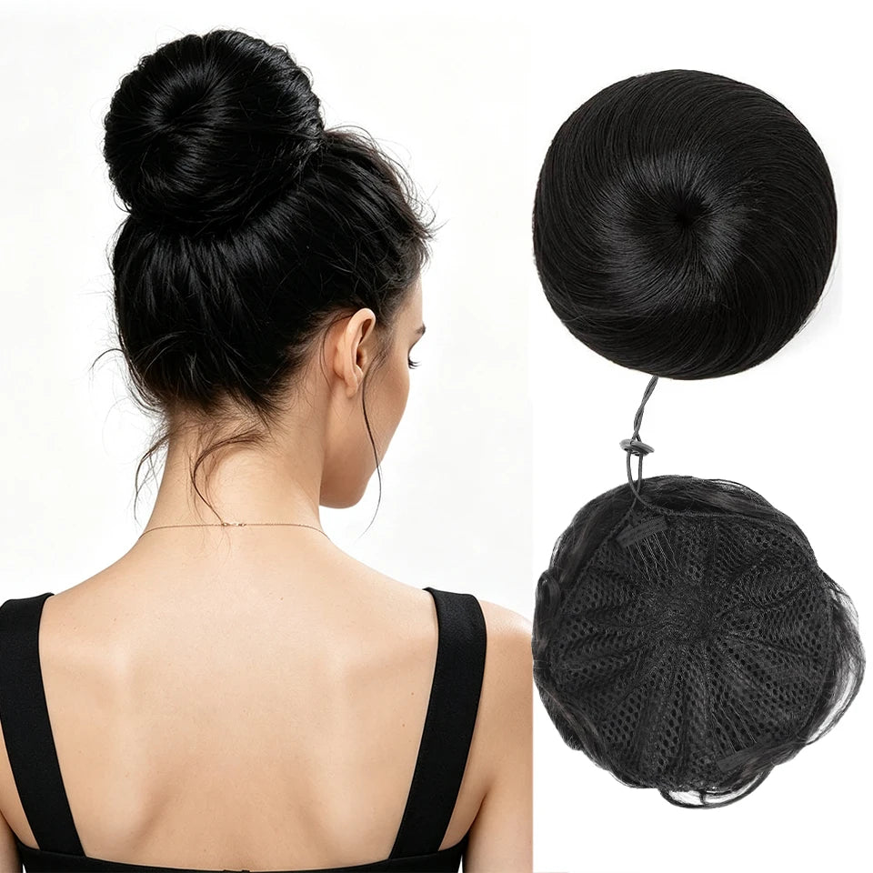 AOOSOO HAIR Synthetic Drawstring Hair Bun — Silk Straight Chignon for Daily Wear