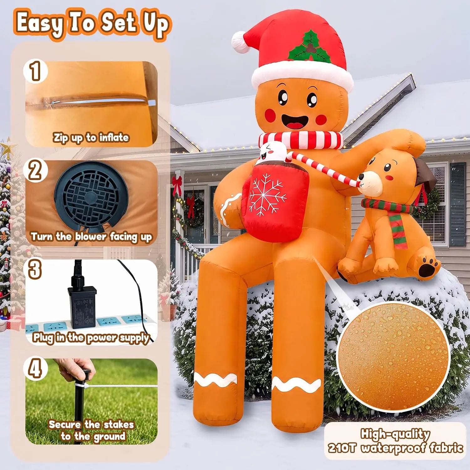 SHXI 16FT Gingerbread Man and Puppy Inflatable — Festive Holiday Yard Decor