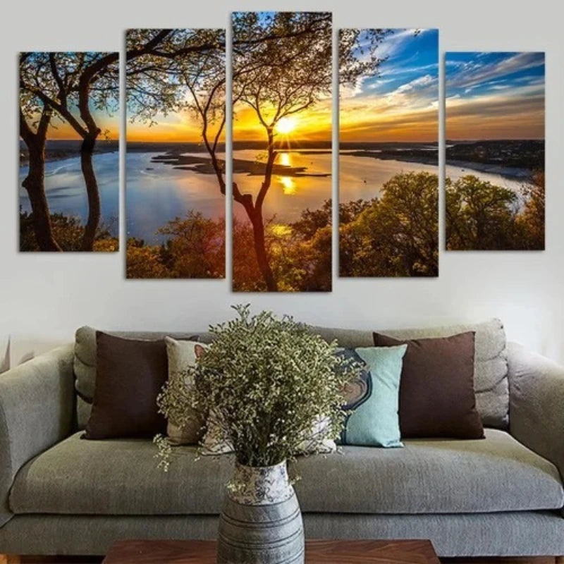 Modern Lucky Tree Canvas Wall Art — 5-Piece Set of Unframed Posters