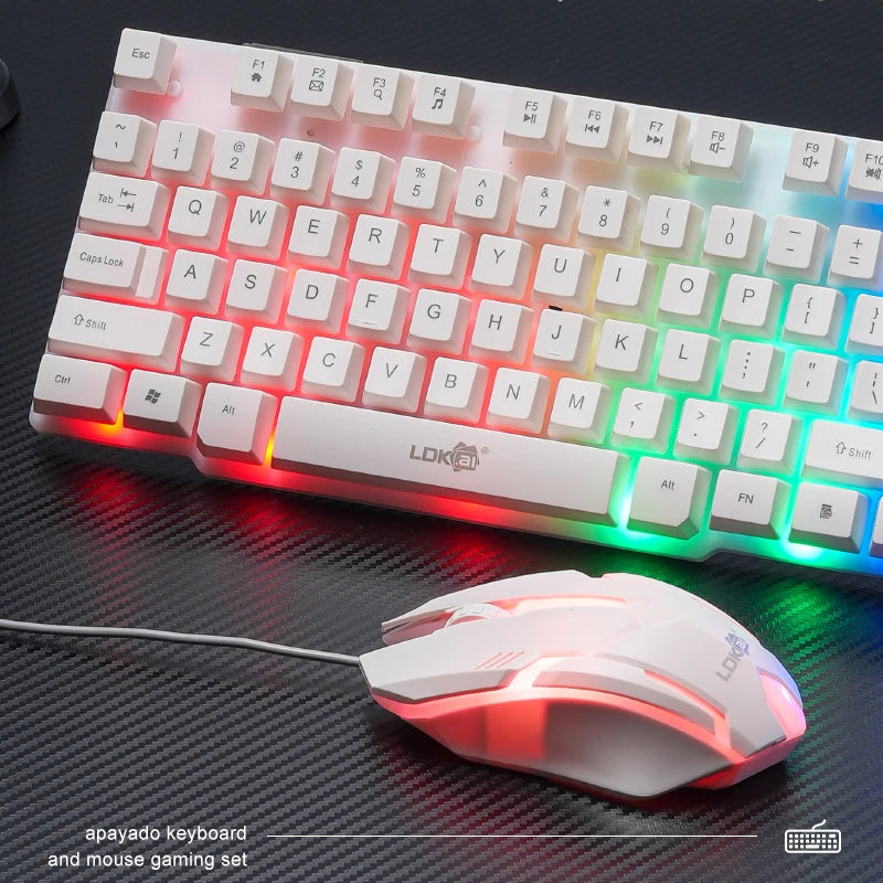 APAYADO Wired Keyboard and Mouse Combo — Colorful LED Backlit Gaming Set