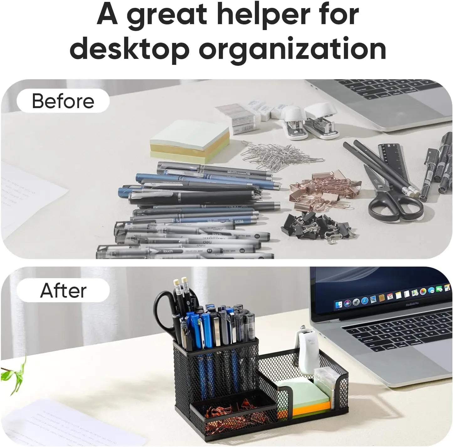 Mesh Desk Organizer — Multi-Compartment Office Storage Caddy, Black