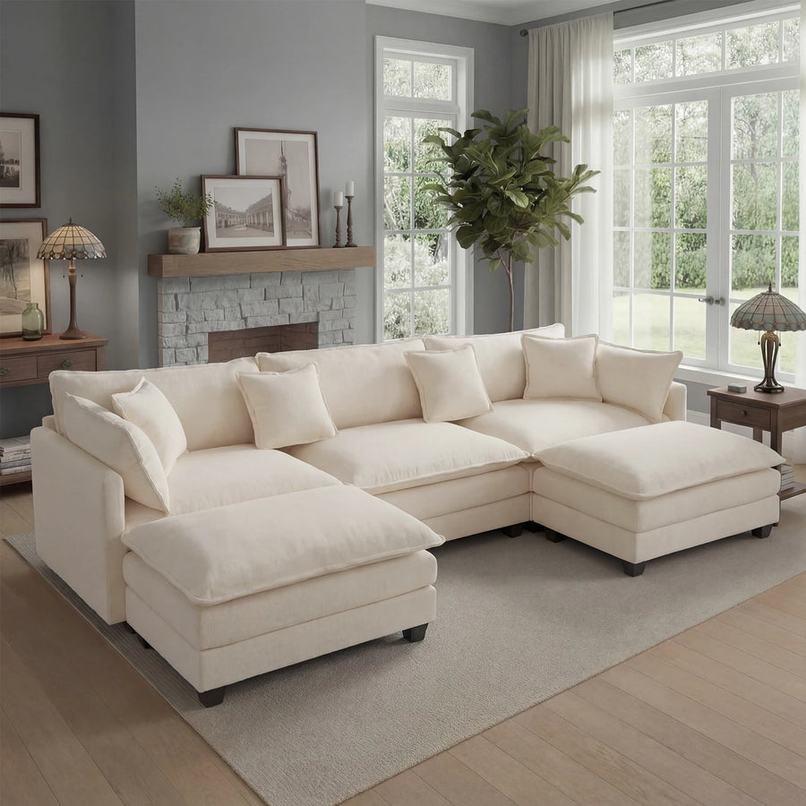 Modular Sectional Sofa with Ottoman — Comfy Cloud Couch with Deep Seating