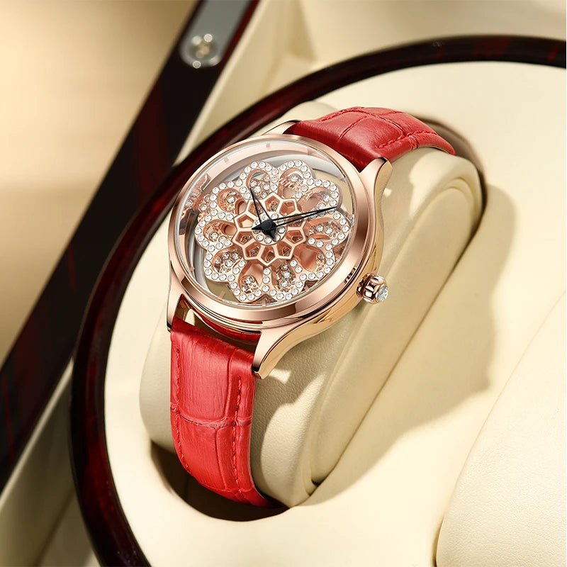LIGE Luxury Rotating Quartz Watch — Sparkling Crystal Women's Fashion Accessory