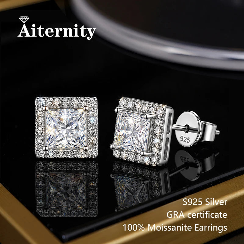AITERNITY Moissanite Stud Earrings — Elegant S925 Silver Wedding Jewelry
