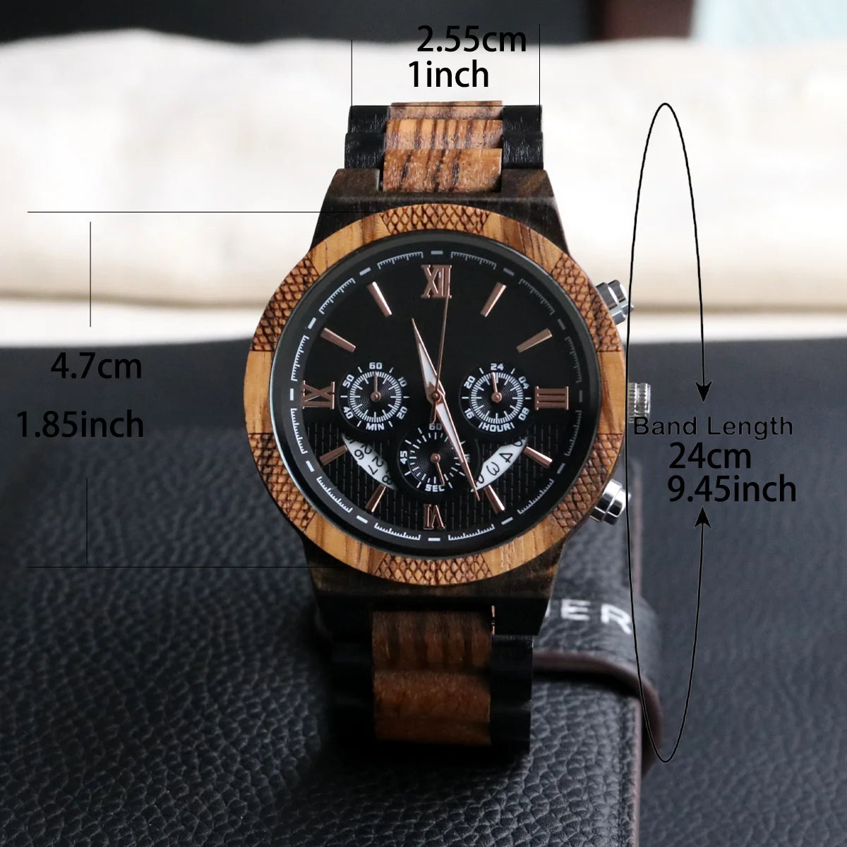 Rainch Red Sandalwood Men's Watch — Multifunction Quartz Wristwatch