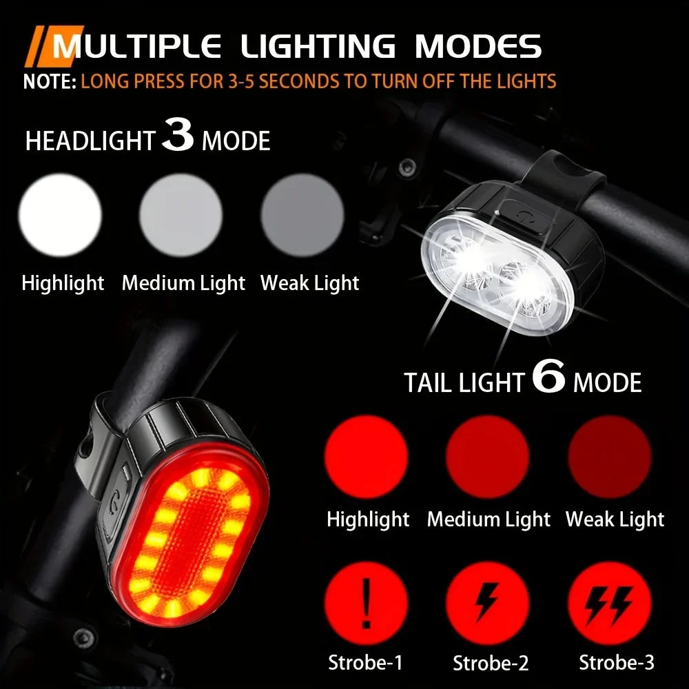 Heinast USB Rechargeable Bicycle Light Set — Waterproof LED Cycling Safety Lamps