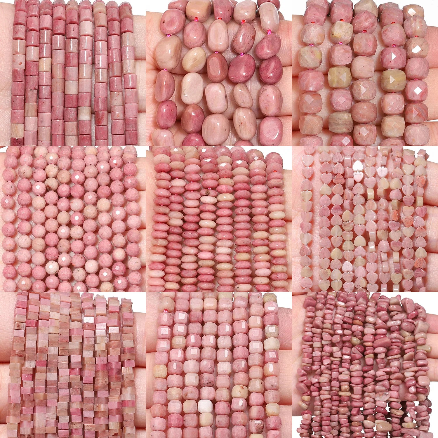 Natural Rhodonite Stone Beads — Multi-Shape Charms for DIY Jewelry Making