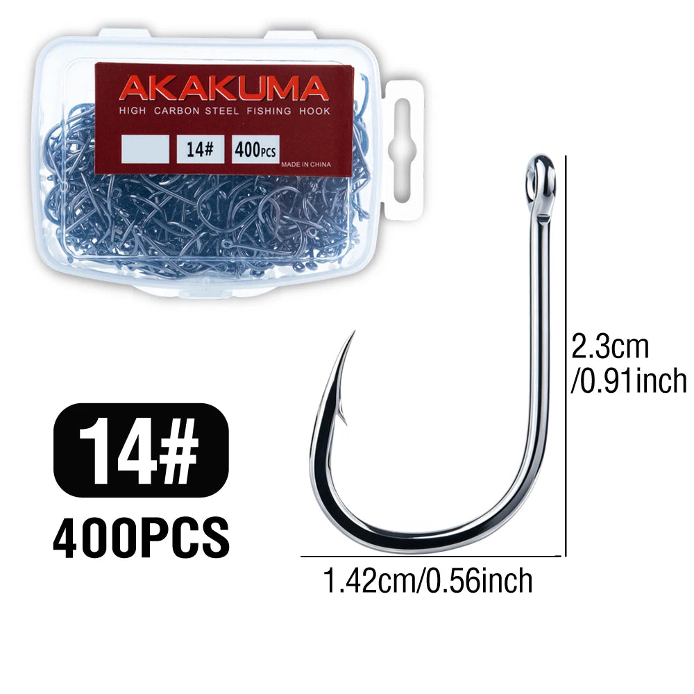 akakuma High Carbon Steel Fishing Hooks — Ultra Sharp Barbed Set, 400 Pieces