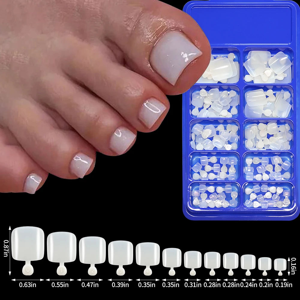 Classic White Press On Toenails — Short Square Full Cover Artificial Tips
