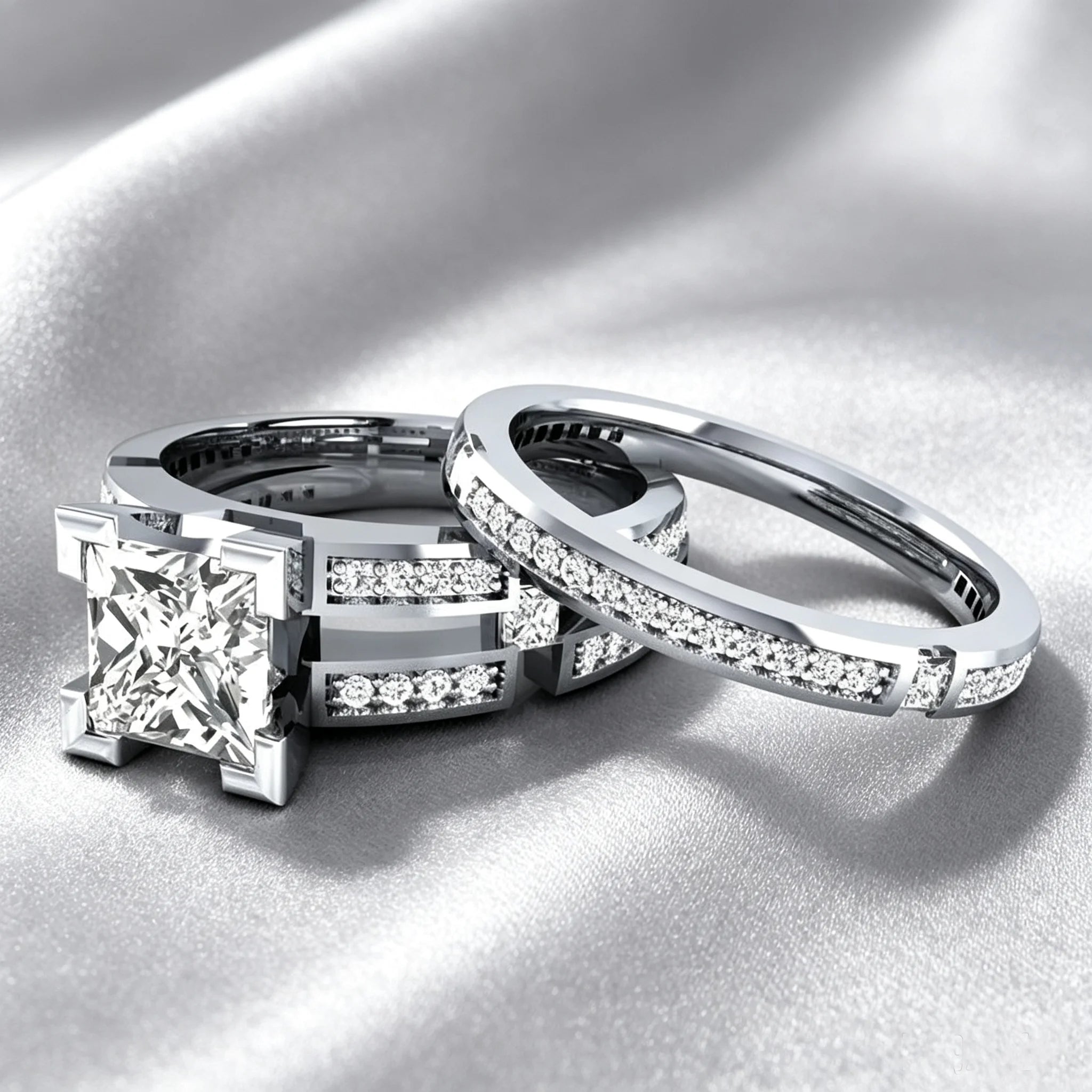LYEE CYEE Princess Cut Moissanite Bridal Ring Set — Sterling Silver Wedding Bands