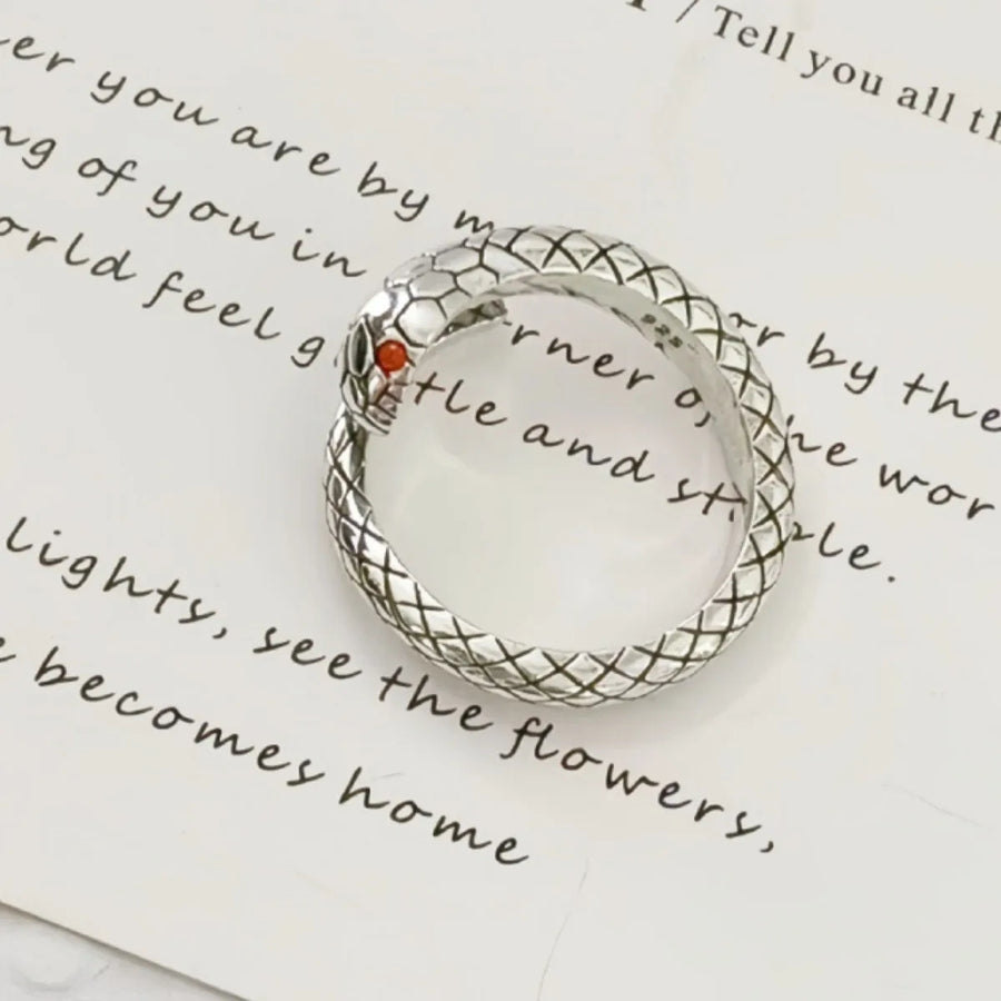 925 Sterling Silver Red Snake Ring — Adjustable Zircon Stackable Jewelry