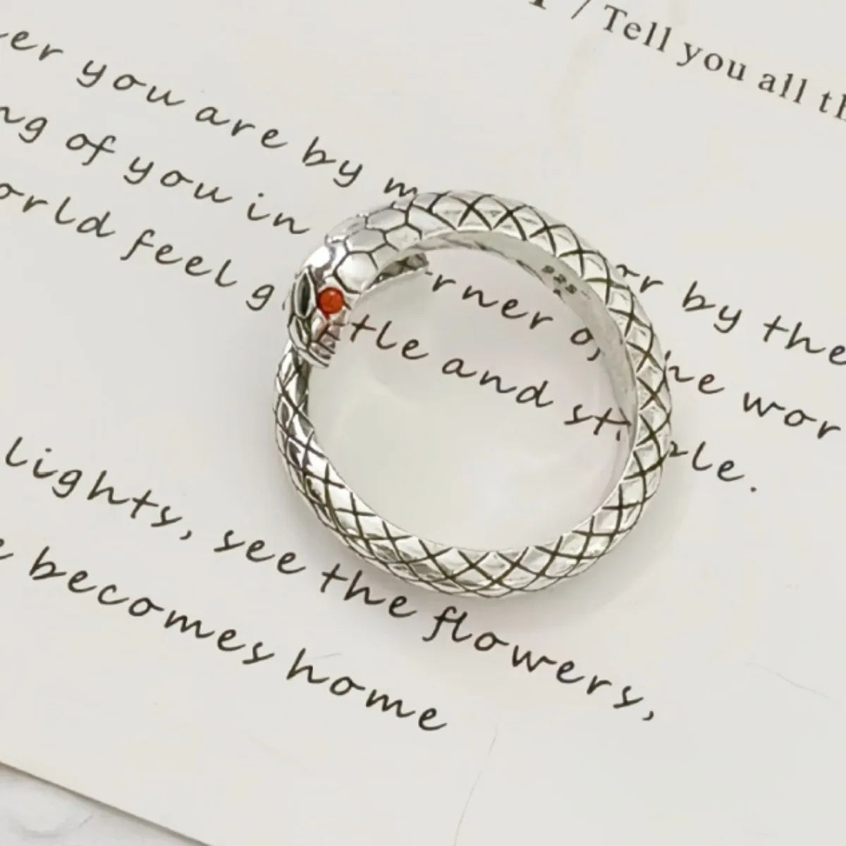 925 Sterling Silver Red Snake Ring — Adjustable Zircon Stackable Jewelry
