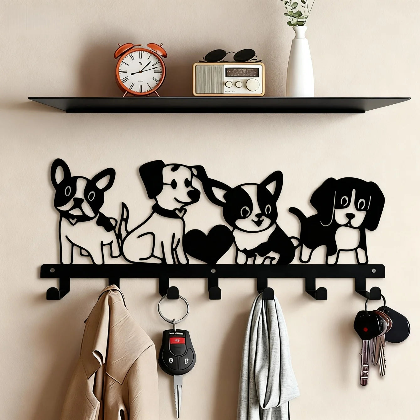 Decorative Metal Key Holder — Wall Mount Organizer with 8 Hooks