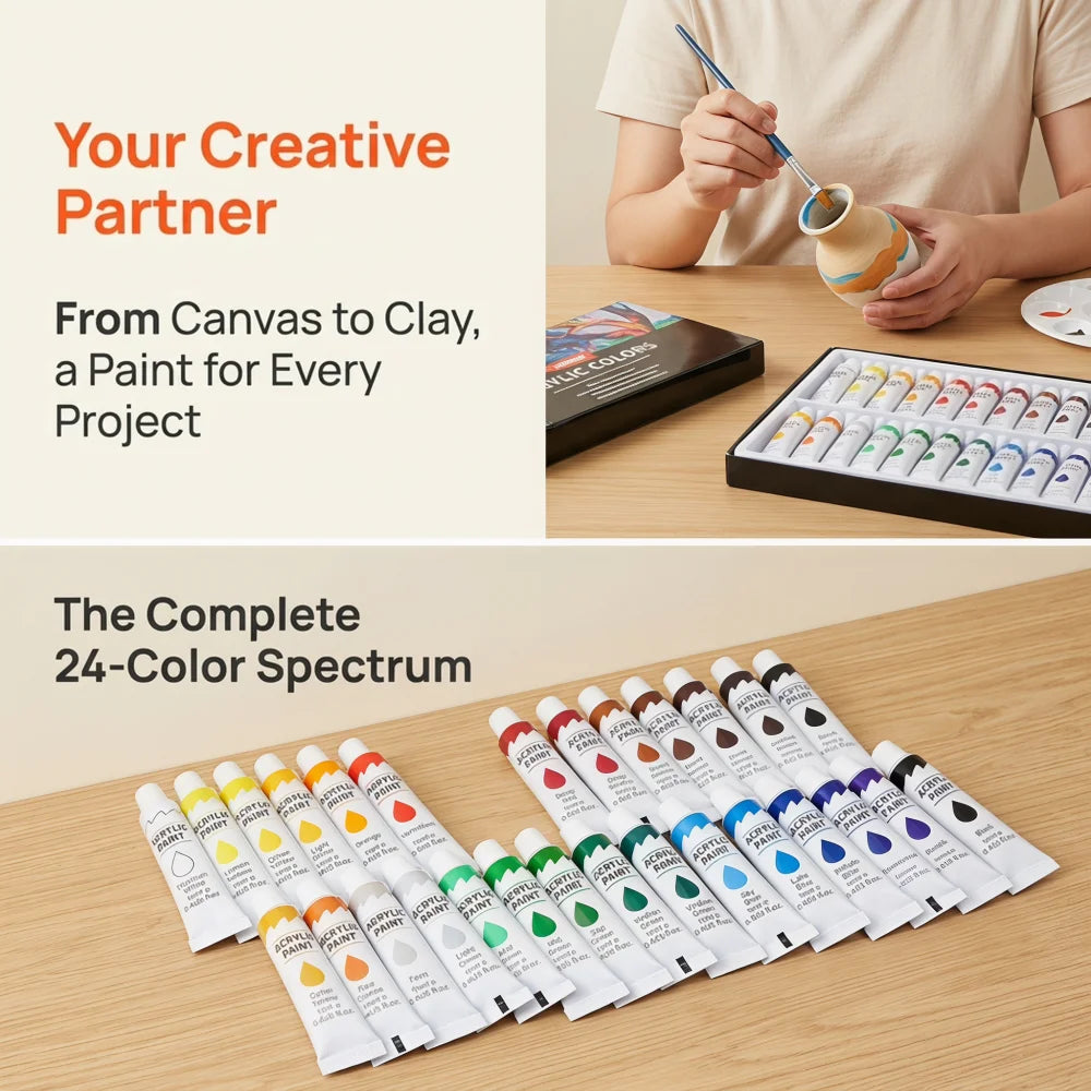 Vibrant Acrylic Paint Tube Set — Multi-Surface Art Supplies for DIY Crafts