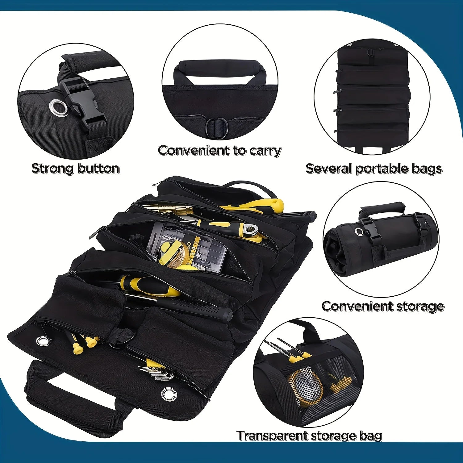 NIUXIANG Tool Bag Organizer — Heavy Duty Roll Up Design with Detachable Pouches