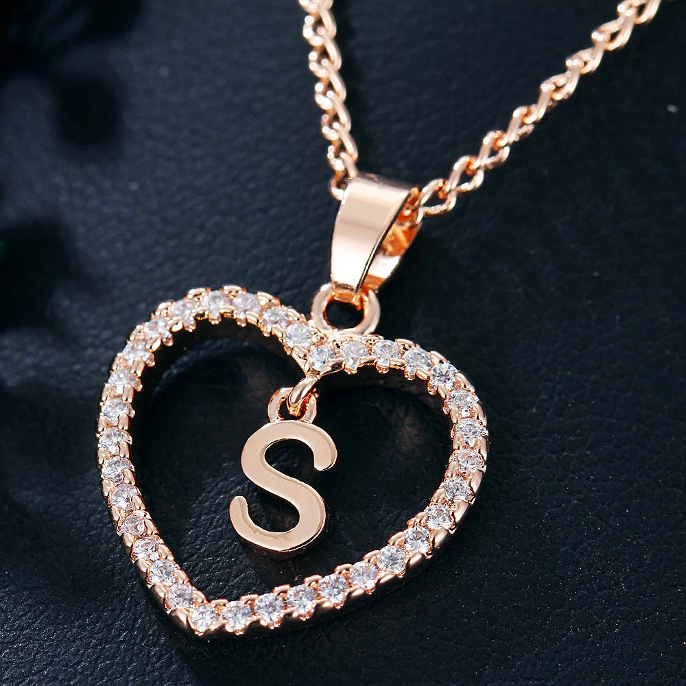 Customizable Initial Heart Pendant Necklace — Zircon Accented Jewelry