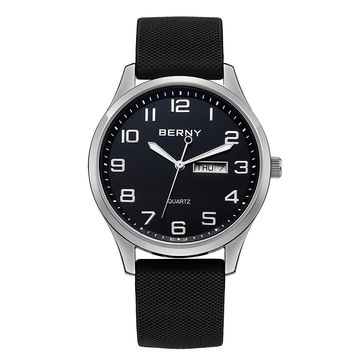 BERNY Men's Quartz Sport Watch — Casual Silicone Strap with Calendar