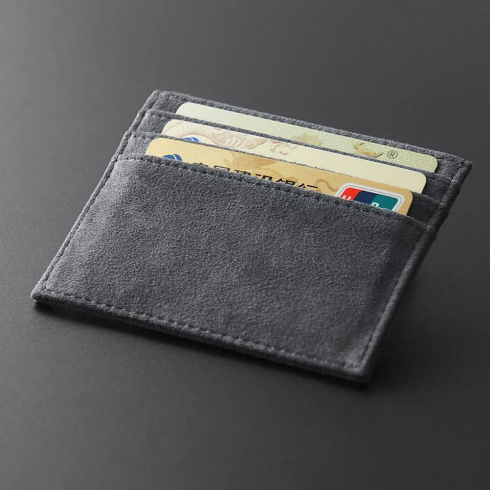 Slim Suede Leather Card Holder — Minimalist Multi-Slot Wallet