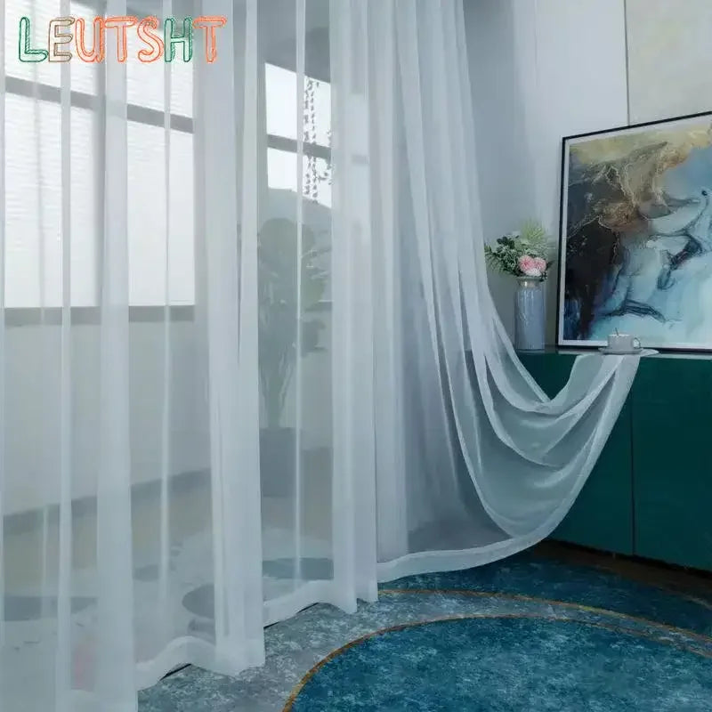 JESSANS White Sheer Floral Curtains — Elegant Transparent Tulle Drapes
