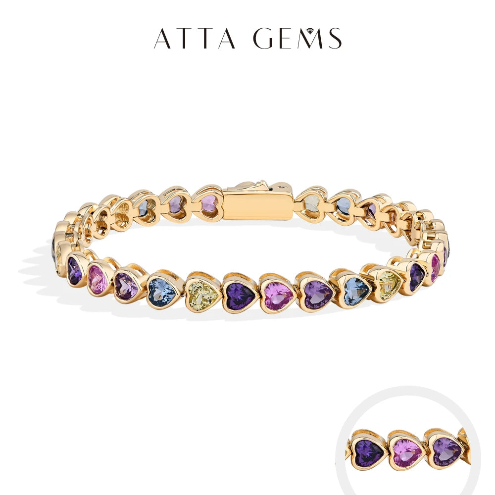 ATTAGEMS Heart-Shaped Sapphire Bracelet — 18K Gold Plated Sterling Silver Jewelry