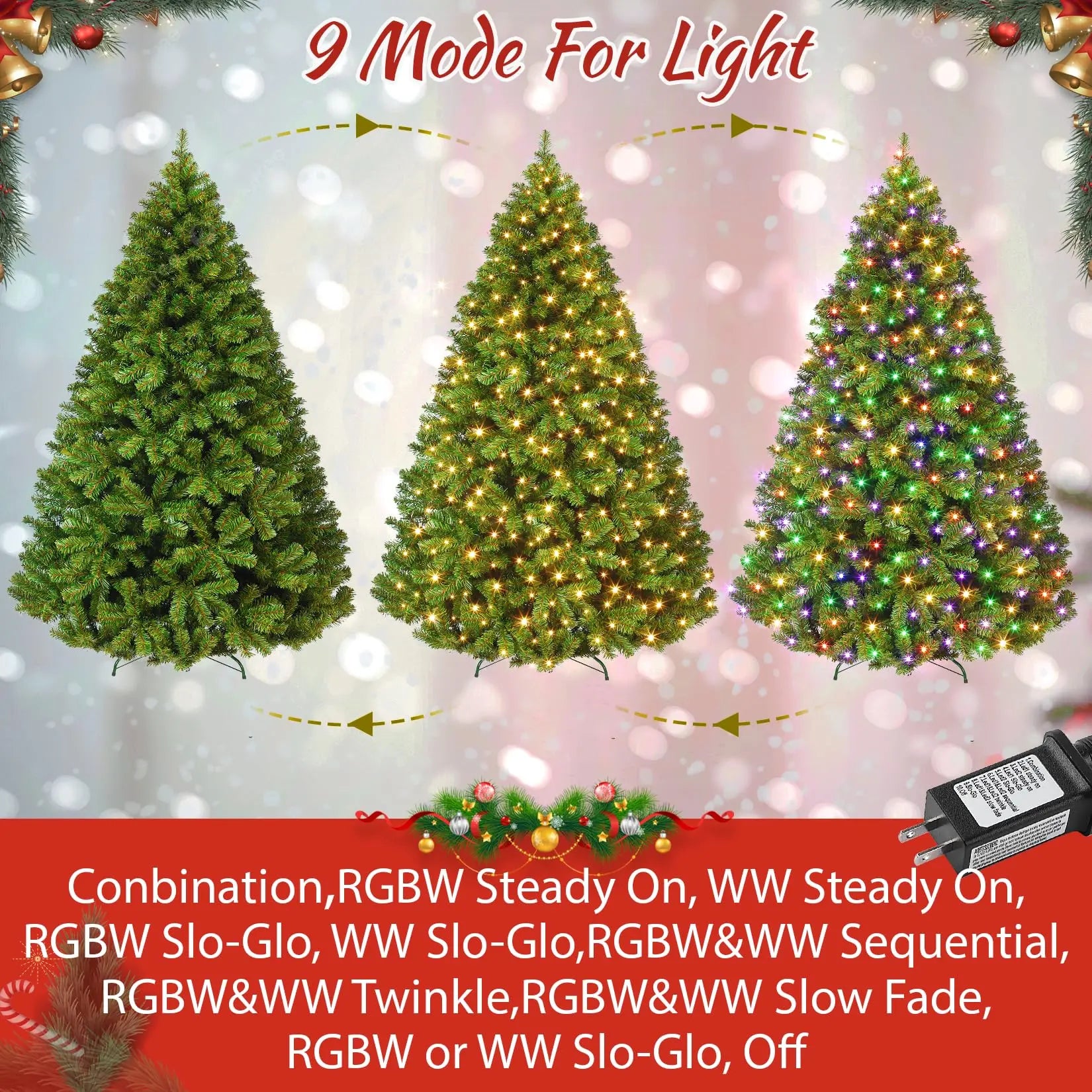 GAOMON Prelit Artificial Noble Fir Christmas Tree — Pink Snow Flocked Design