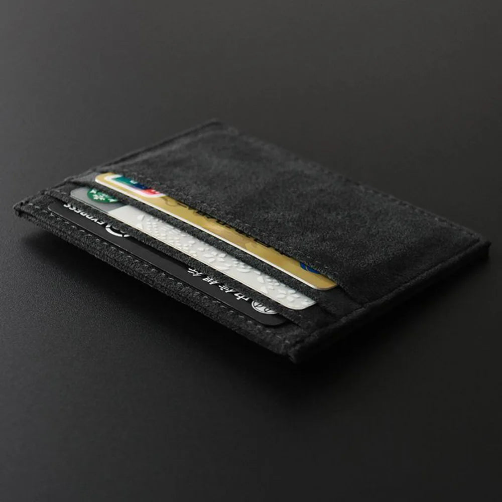 Slim Suede Leather Card Holder — Minimalist Multi-Slot Wallet
