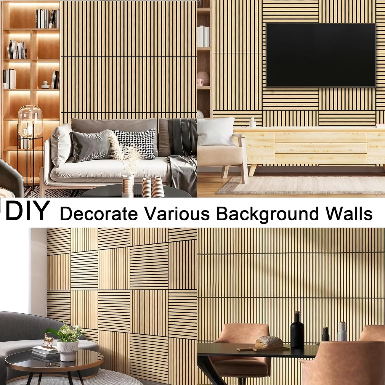 Peel and Stick Wood Slat Wall Panels — Decorative Self-Adhesive Accent, 10pcs