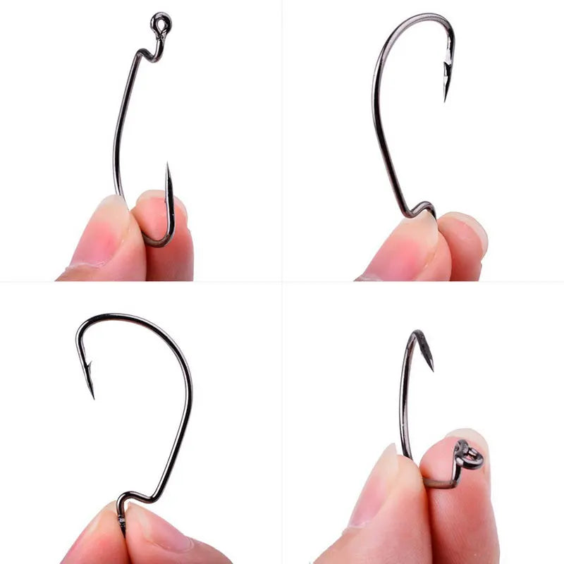 MrLurion Wide Gap Offset Fishing Hooks — High Carbon Steel Barbed Lures