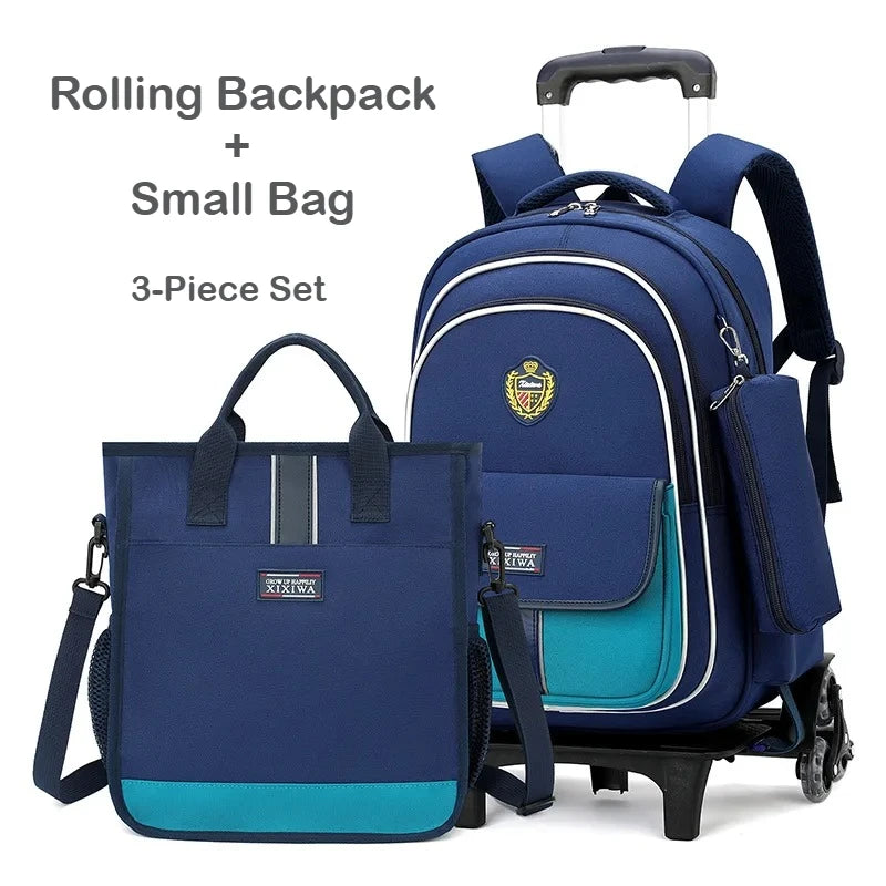 Kids Rolling Backpack Set — 3-Piece Trolley School Bag with Shoulder Bag